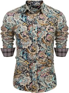 COOFANDY Men's Floral Dress Shirt Slim Fit Casual Paisley Printed Shirt Long Sleeve Button Down Shirts