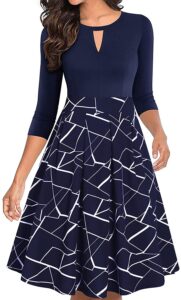 IHOT Women's Vintage Floral Flared A-Line Swing Casual Party Dresses with Pockets