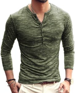 MLANM Mens Casual Slim Fit Basic Henley Short/Long Sleeve Fashion T-Shirt